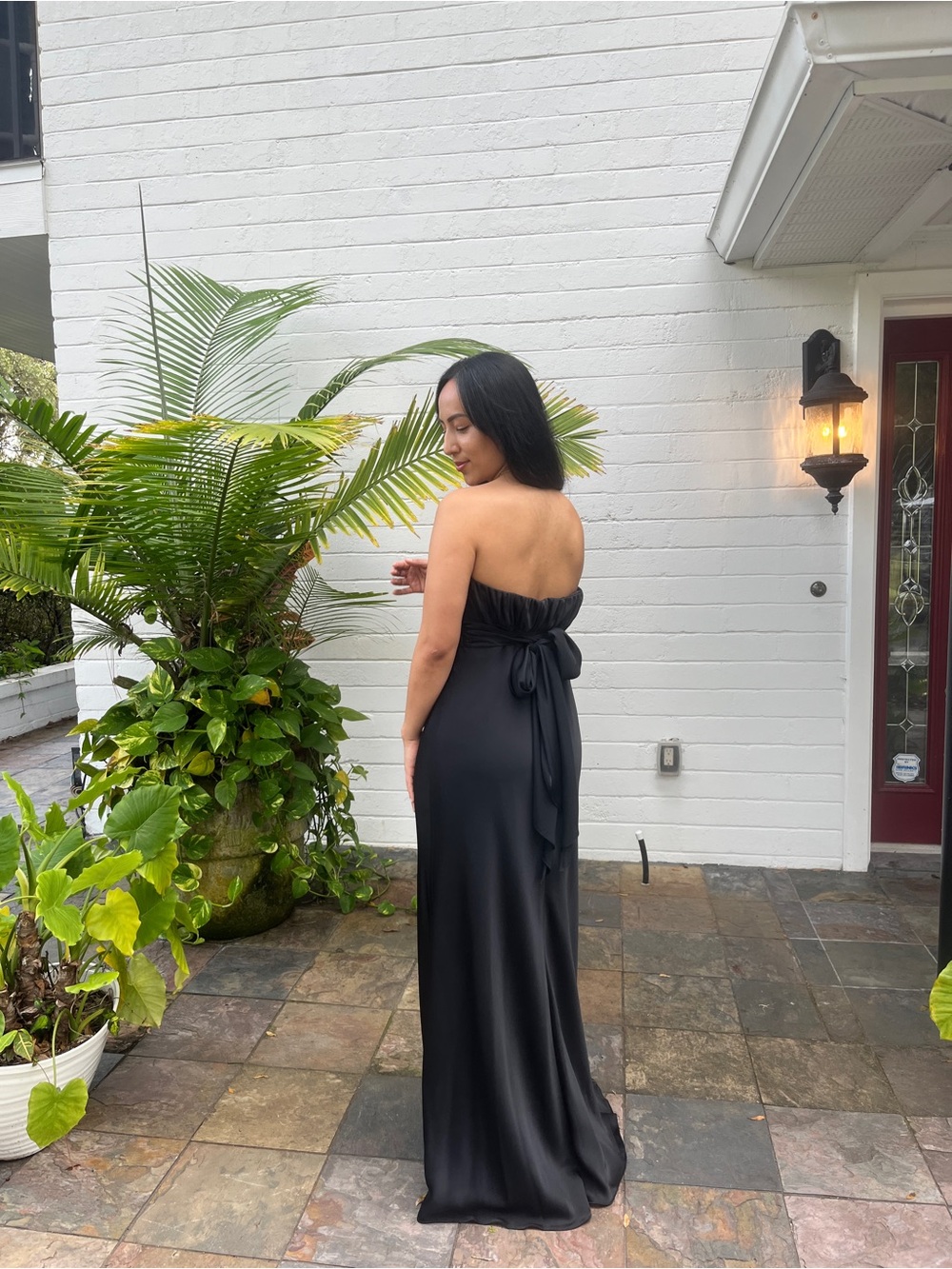 Strapless Black Evening Gown with Back Tie